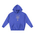 Blue hoodie with a white symbol on a white background